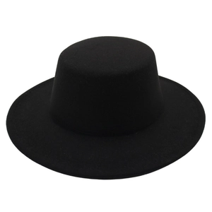 Retro Flat Top Boater Hat Solid Color Wide Brim Cotton Polyester Felt British Style Jazz Fedora For Adult