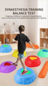 Macro detail of anti-slip textures on colorful kids sensory balancing stones and bridge