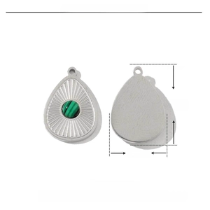 Detail view of teardrop malachite pendant with stainless steel dimensions and weight