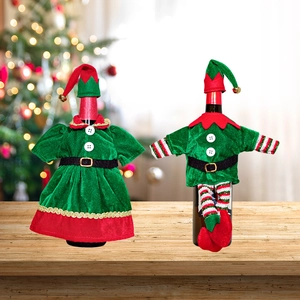 Christmas Wine Bottle Cover Velvet Non-woven Fabric Elf Costume Design Festive Dinner Table Decor Novelty Holiday Ornament