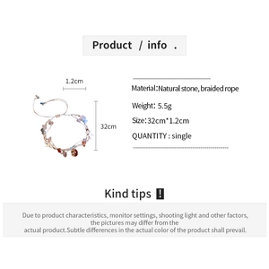 Detail view of colorful natural stone braided bracelet with specific size dimensions
