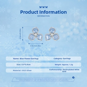 Detailed technical info of S925 silver blue flower earrings with zircon center inlay