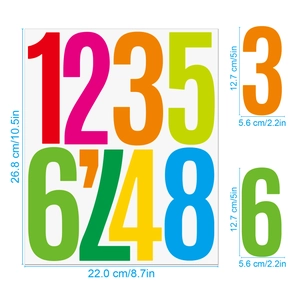 Detailed dimensions of 5-inch colorful numeric stickers for home and party decoration