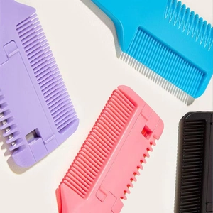 Set de peignes effileurs en violet, rose, bleu et noir avec dents à double densité