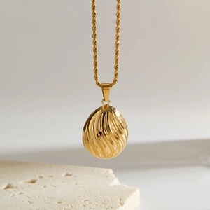 Minimalist gold stainless steel geometric drop necklace with vintage striped texture