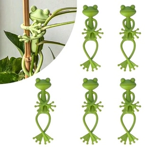 Flexible green silicone frog plant ties for garden stem support and decorative plant care