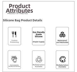 Waterproof silicone bag details showing eco-friendly material and washable features