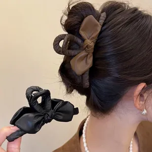 Molletta Per Capelli Con Fiocco In Pelle PU Vintage Elegante Grande Clip A Squalo Per Capelli Folti Donna Accessori Retrò