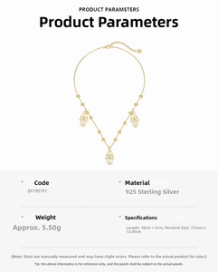Détail du collier main de Hamsa en argent 925 montrant la longueur 40+5cm et les dimensions