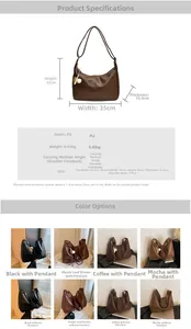 Detailed size specifications and color selection for large vintage PU leather hobo bag