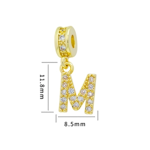 Gold letter M pendant with cubic zirconia inlay 11.8mm height for DIY jewelry making