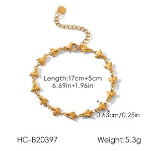 Detailed view of golden S-Steel fish link bracelet with dimensions and weight specs