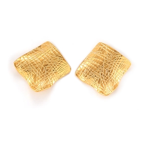 Vintage irregular square stud earrings in gold plated titanium steel with textured finish