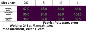 Detailed size chart for fashion vest and straight pants set with measurements and fabric data