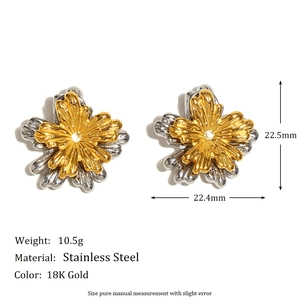 Luxuriöse unregelmäßige zweilagige Blattohrringe aus 18K Gold und Silber Edelstahl