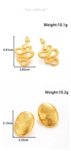Detailed size and weight specs for gold snake drop earrings and hammered oval studs