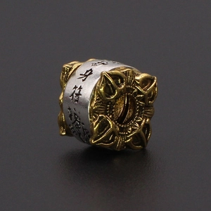 Ethnic retro dual-tone S925 silver plated bead with embossed ancient pattern