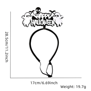 Detailed dimensions of Happy Halloween pet headband with ghost and bat felt elements