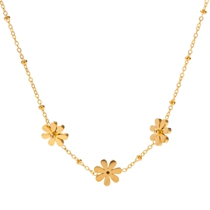 Collier doré minimaliste avec trois breloques marguerites et chaîne à billes pour femme
