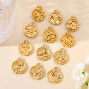 18k gold plated 12 zodiac constellation pendant charms in stainless steel for DIY jewelry