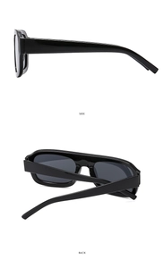 Side and back view of trendy square black sunglasses with high-gloss finish and UV lenses