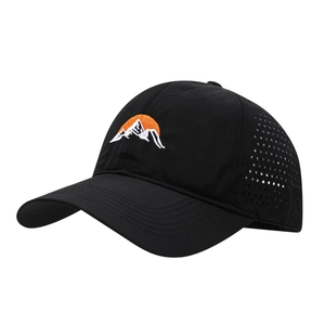 Quick-dry breathable baseball cap with sunrise mountain embroidery and laser-cut holes
