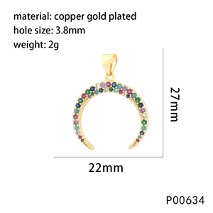 Golden crescent moon pendant with colorful zircon inlay for DIY jewelry accessories