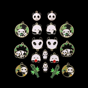 15pcs enamel panda and bamboo charms set with gold alloy frames for DIY jewelry making