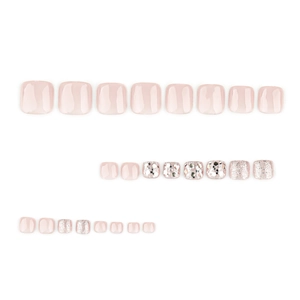 Cat eye glitter press-on toenails in soft pink with silver sparkles and sequins