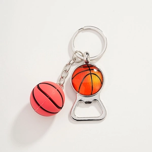 Detailed shot of basketball keychain bottle opener with a small matching ball charm