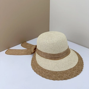 Faltbarer Sonnenhut für Damen mit breiter Krempe und eleganter brauner Schleife