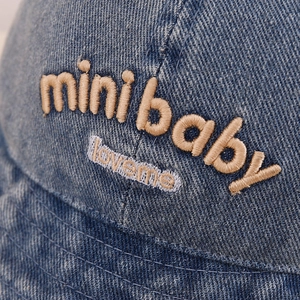 Mini Baby denim sun hat for toddlers with detailed 3D embroidery and wide brim