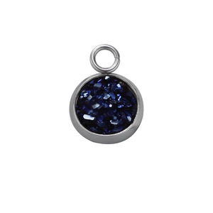 Macro detail of 12mm stainless steel pendant with sparkling deep blue starry sky inlay