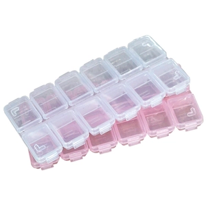 12-grid plastic nail art storage box in clear and pink for beads and rhinestones