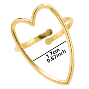 Adjustable golden open ring with hollow heart design measuring 1.7cm in width