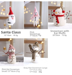 Detailed collection of handmade wool felt snowman and Santa ornaments for holiday decor