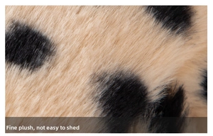 Detail of soft leopard print plush fabric with shed-resistant fine fibers and texture