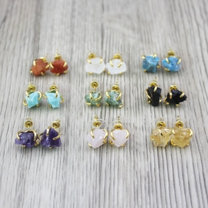 Set of 9 pairs of irregular natural raw stone claw stud earrings in various colors