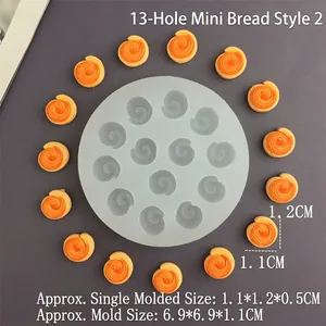 Mini 13-hole bread silicone mold for DIY fondant chocolate and resin cake decorations