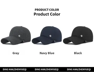 Three men's wool baseball caps in grey, navy, and black with metallic logo detail