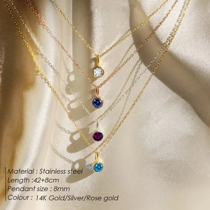 14K gold stainless steel necklace with 8mm colorful round gemstone pendants for women