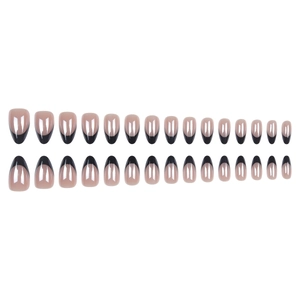 French black tip almond press-on nails set with natural base on white background