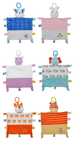 Selection of soft plush baby security blankets with various animal head designs