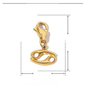 Detailed dimension guide for 18mm gold Cancer zodiac charm in stainless steel