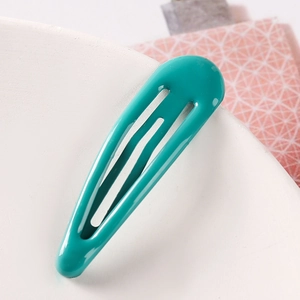 Teal candy color 5cm waterdrop metal snap hair clip for girls with glossy finish