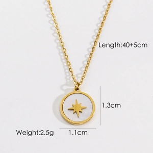 Detailed view showing a 40+5cm gold star pendant necklace with size and weight specs