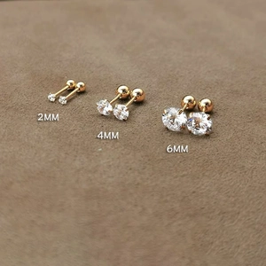 Three sizes of 4-prong gold stainless steel zircon stud earrings with screw ball backs