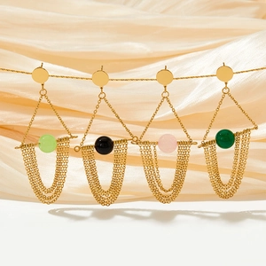 Elegant tassel earrings with agate stones and golden steel chains in four colors