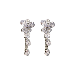 Elegant silver zirconia flower drop earrings and waterdrop pendant jewelry set