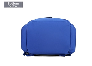 Detail view of the durable royal blue sports backpack bottom with reinforced stitching